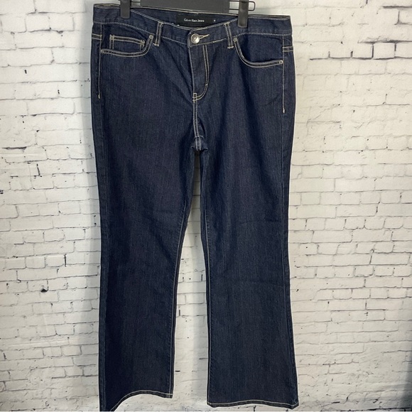 Calvin Klein Flare Jeans Size 10 Womens Mid Rise Dark Wash Blue Denim U2 - Picture 10 of 12